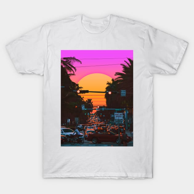 Vaporwave Sunset III (Miami Vice) T-Shirt by Yagedan